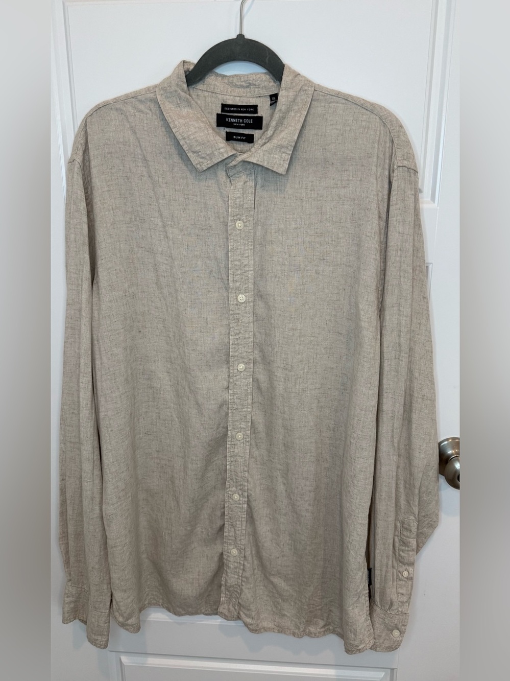 Kenneth Cole New York Men’s Long Sleeve Linen Slim Fit Sz XL Tan Shirt